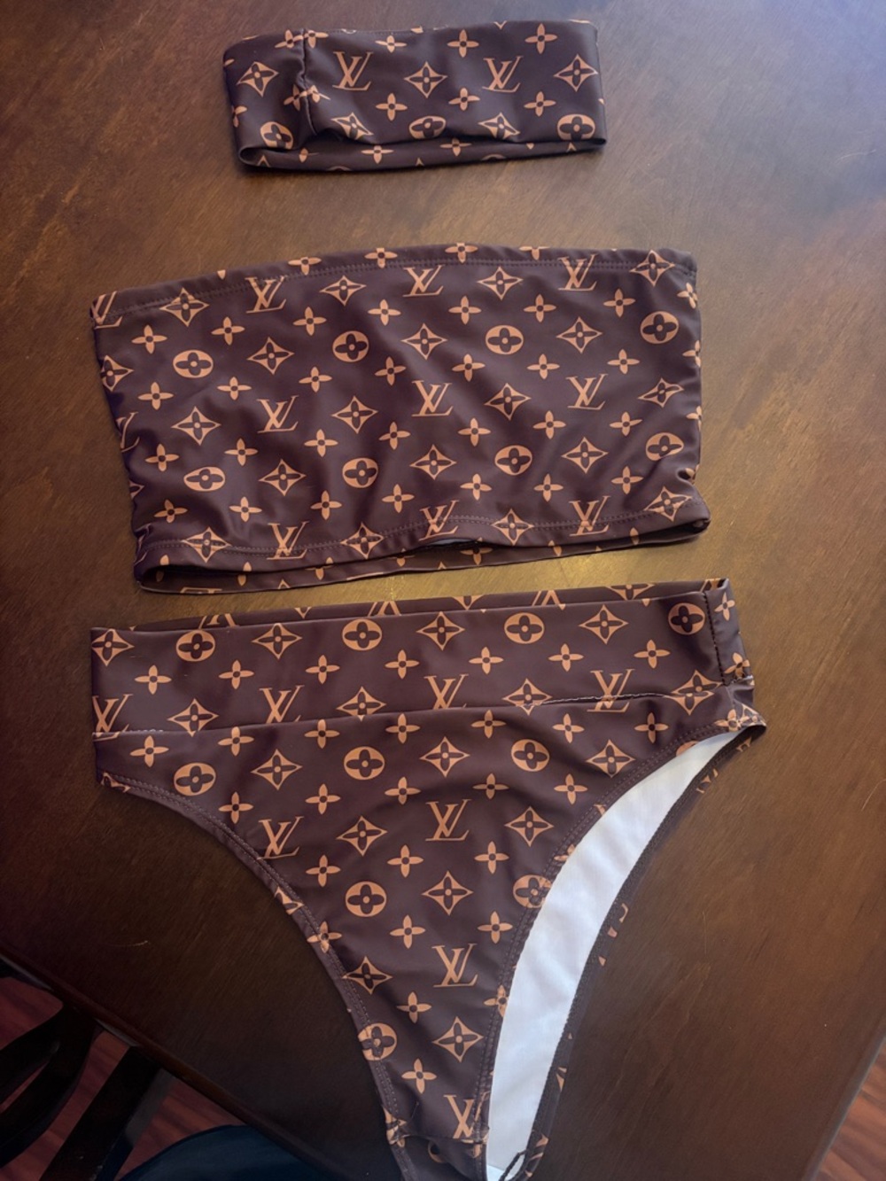 Lv Monogram Bandeau Bikini Set with headband